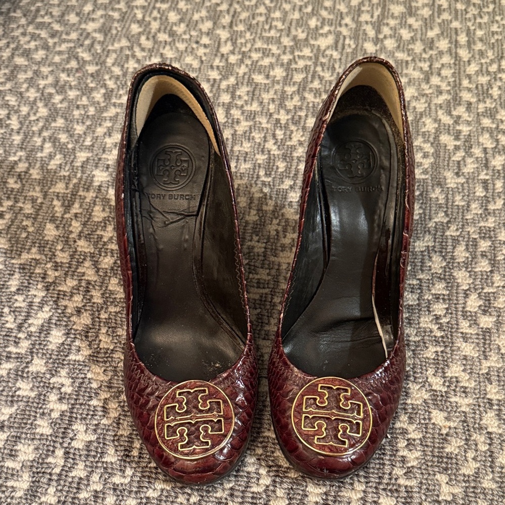 Tory Burch Dark Red Textured Heels